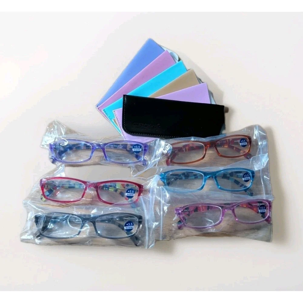 Ladies Reading Glasses 6 Pack Fashion Readers Eyeglasses Assorted &‎ Cases +3.50